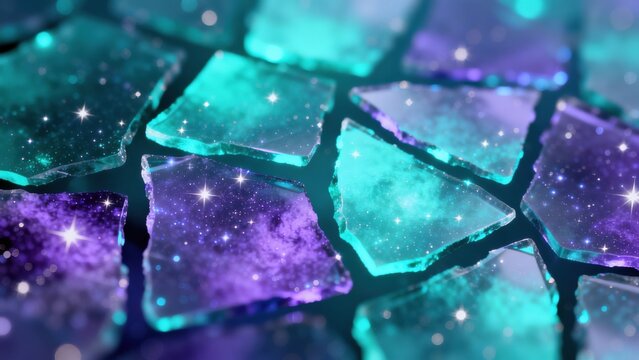 Colorful glass shards with starry patterns