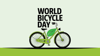 Fototapeta premium World Bicycle Day vector illustration with green bike eco friendly design promoting cycling sustainability health and environment themes