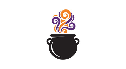 Halloween witch cauldron with colorful magic potion smoke swirl orange purple vector icon © Rahmat Chowdhury