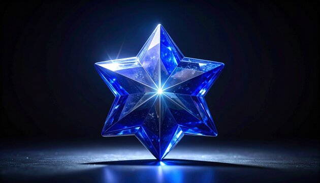 Glowing blue star sapphire gemstone with six-ray asterism on dark background
