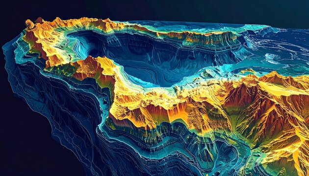False Color Bathymetric Map of Ocean Floor Trench and Ridges