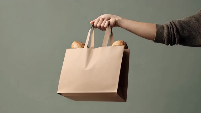 Person Holding a Paper Bag with Fresh Bread