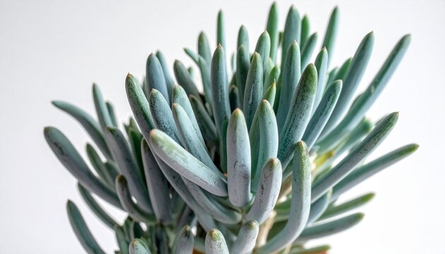 Close-up of blue-grey succulent plant with waxy finger-like stems