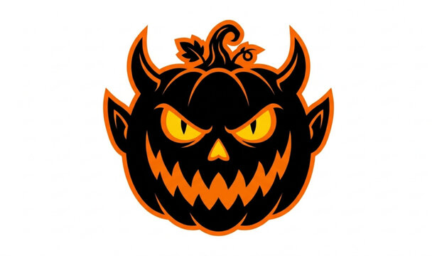 Halloween pumpkin devil mask vector with evil smile and scary eyes isolated on white