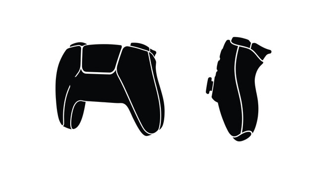 Video game controller silhouette in black against a white background silhouette
