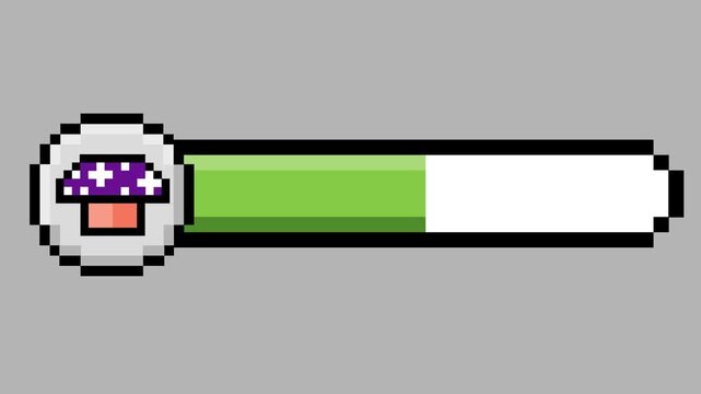 Vibrant pixelated status bar with a charming mushroom icon, perfect for retro gaming UI and fantasy digital themes