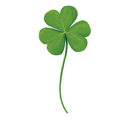 Obraz premium Four leaf clover illustration with textured grain effect, lucky shamrock symbol for St. Patrick's Day isolated on white background, green foliage plant flat art vector.