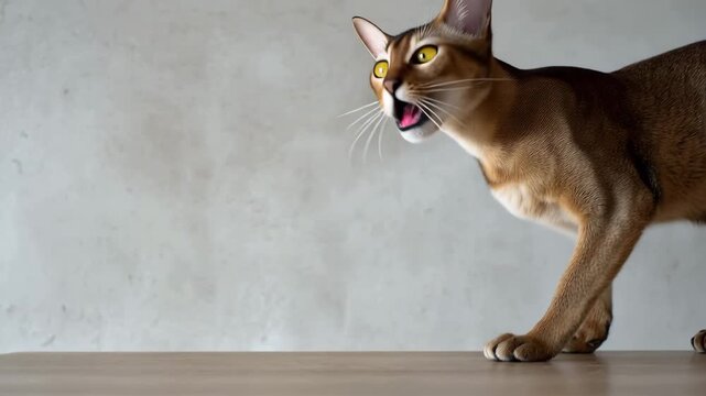 Abyssinian Cat Meowing with Mouth Open