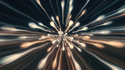 Fototapeta premium Abstract light streaks and glowing particles exploding from a central point