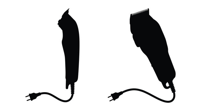 two electric hair clippers in black silhouette against a white background silhouette