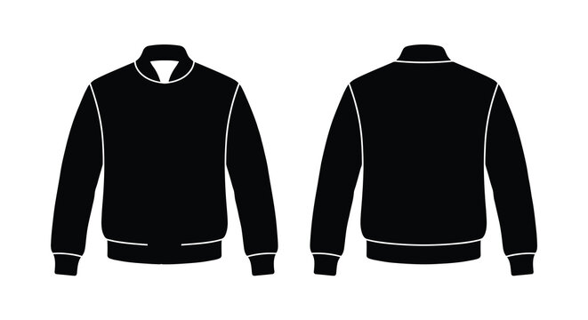 black bomber jacket silhouette with white trim front and back view silhouette