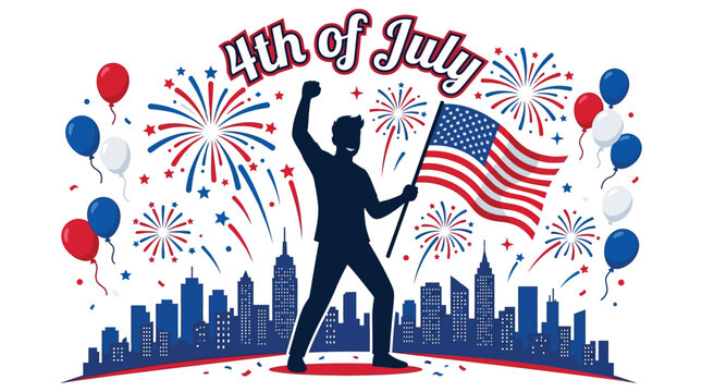 Fourth of july celebration with silhouette and american flag