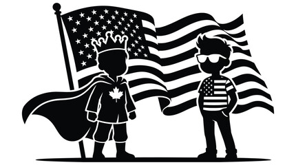 Canada and usa superhero silhouettes with flags black and white © Tanzu