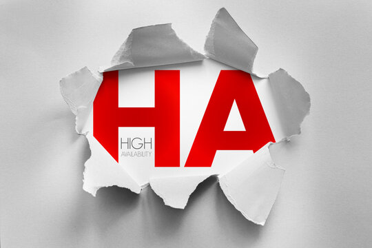 HA high availability acronym, bold lettering with high availability definition, reliability redundancy and uptime concept for enterprise infrastructure technology illustration