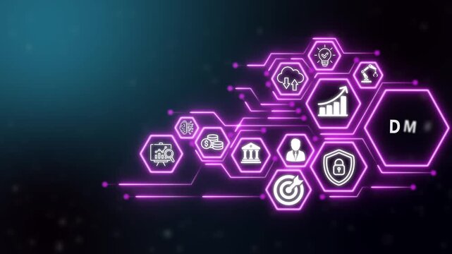 DMS business and technology icons concept. Modern Technology, Internet and social media icons on drank background. 4K video animation