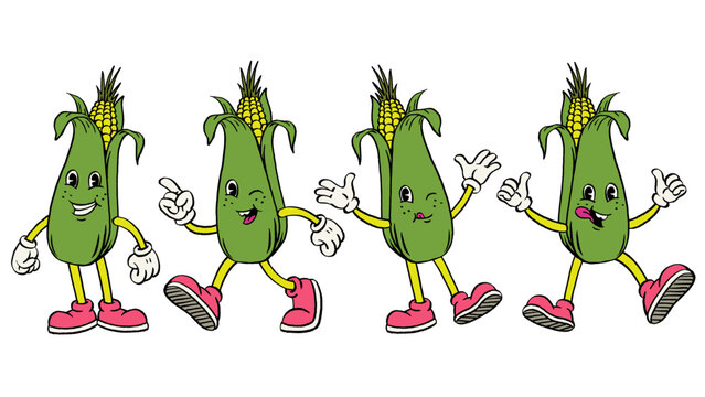 Mascot Corn Character in Hand Drawn Style