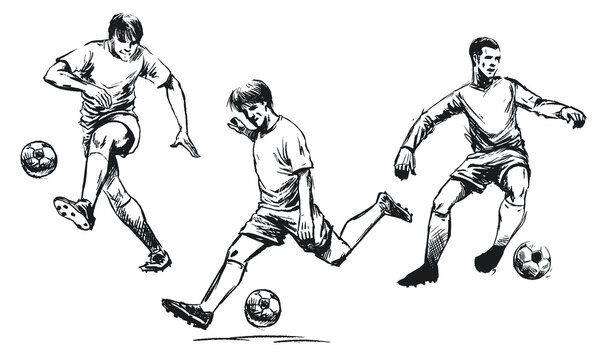 Set Collection of Hand Drawn Style of Football Player