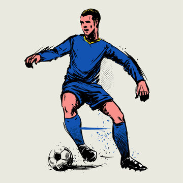 Soccer Player in Hand Drawn Imperfect Style