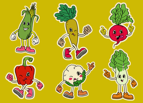Vintage Hand Drawing Collection of Vegetable Mascot