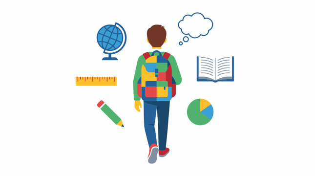 Back to School student with backpack and learning icons