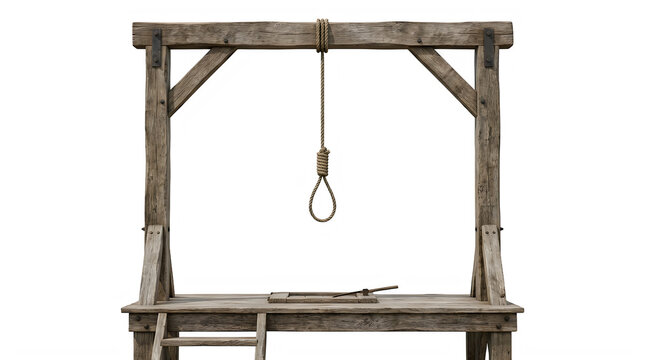 Wooden gallows for historical law execution and crime mystery branding themes frontal isolated png on a transparent background perfectly cutout high resolution