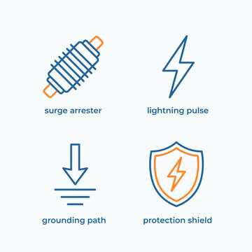 Industrial Surge Arrester and Lightning Protection Icons