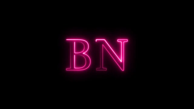 Neon pink glowing letters BN on black background for branding and digital signage motion graphics clip