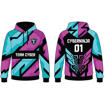 Cyber ninja esports hoodie design template with neon geometric pattern, template