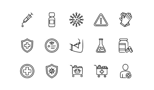 Medical Vaccination Thin Line Icons Collection with Injection Flu Virus and Immunity Protection Symbols