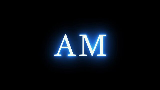 Abstract representation of am time displayed with bright blue neon light effect