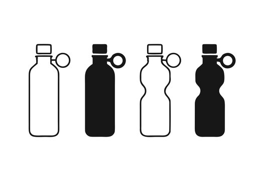 Four minimalist of water bottles, two empty and two full water bottle empty bottle