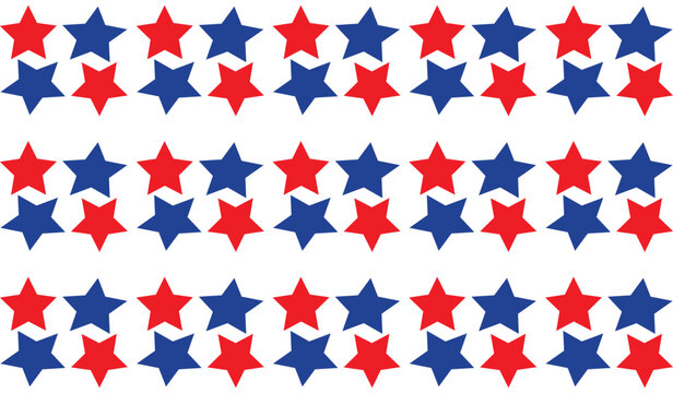 Seamless patriotic star pattern with red and blue shapes, bold repeating vector background for festive decoration and textile design