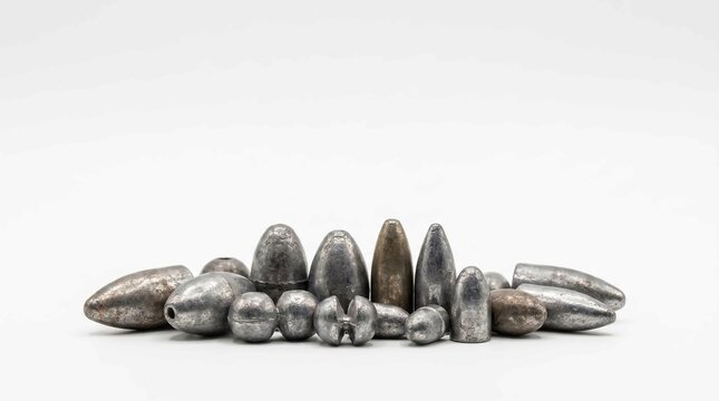 Assortment of Fishing Weights and Sinkers on White Background