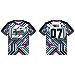 Teal and pink cyber style esport jersey with geometric lines template clothing © Icon