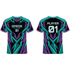 Teal and purple abstract esport gaming jersey design mockup with template © Icon