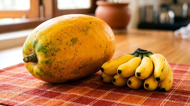 Pepaya dan Pisang Segar, Buah Tropis Alami di Dapur: Ideal untuk Promosi Gaya Hidup Sehat, Resep, dan Kampanye Wellness.
