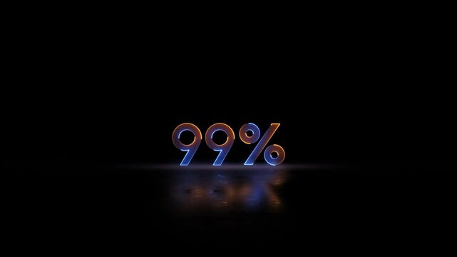 Neon glowing 99 percent text video animation. looping &ldquo;99%&rdquo; neon sign animation. 99% Percentage Text Animation with Futuristic Digital Design and Modern Motion. Level 99 text animation.