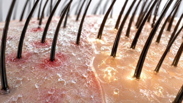 Before and after hair treatment concept showing scalp improvement and fuller hair appearance