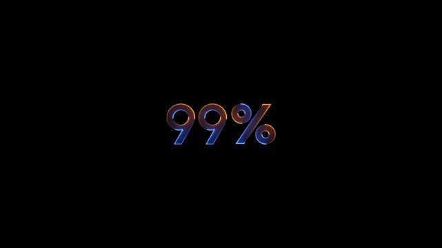 Neon glowing 99 percent text video animation. looping &ldquo;99%&rdquo; neon sign animation. 99% Percentage Text Animation with Futuristic Digital Design and Modern Motion. Level 99 text animation.