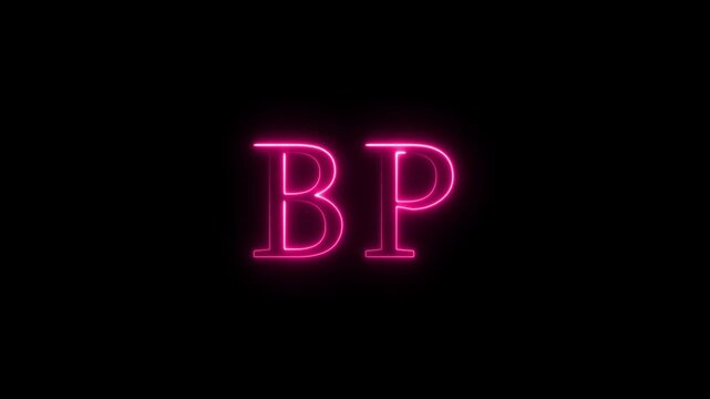 Neon pink letters BP glowing on black background abstract animation