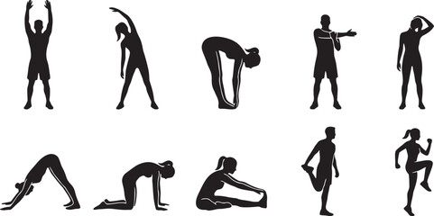 Clean Minimalist Fitness Stretching Silhouette Icon Pack. © Murad