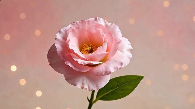Pink rose with green leaves