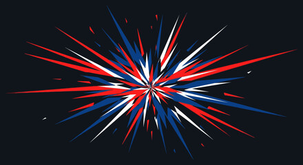 Fototapeta premium Red white and blue starburst explosion on black background