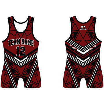 Dark red and black wrestling singlet template with tribal pattern accents