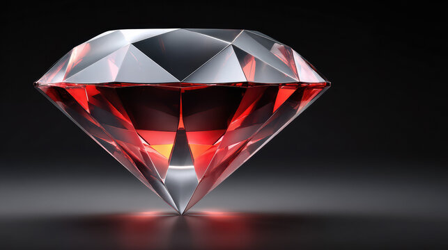 A strikingly beautiful ruby red gemstone is illuminated against a dark background creating an image of luxury and elegance with facets and a stunning display.