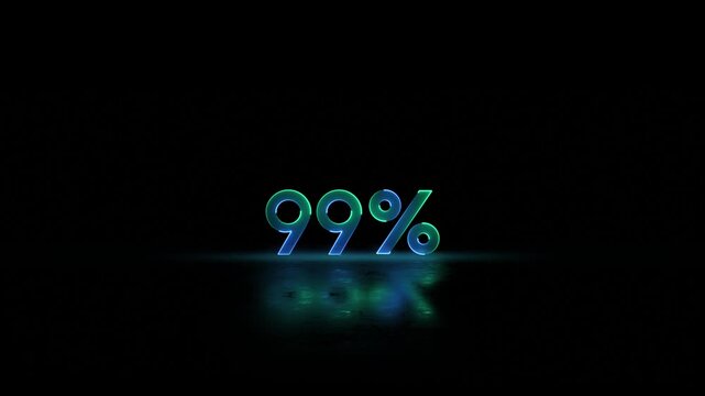 Neon glowing 99 percent text video animation. looping &ldquo;99%&rdquo; neon sign animation. 99% Percentage Text Animation with Futuristic Digital Design and Modern Motion. Level 99 text animation.