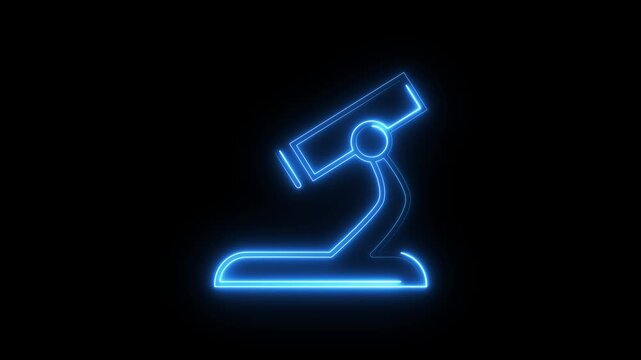 Glowing neon microscope icon animation.
