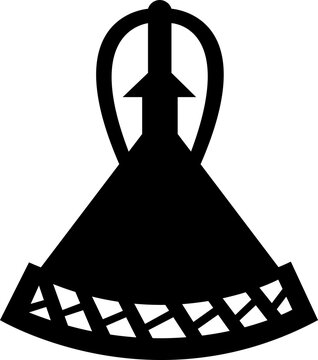 Lesotho symbol. Official Mokorotlo hat black icon. Basotho people mountain heritage sign. Central element of national identity, flag.