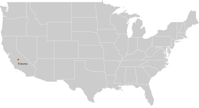 Fresno City Location Pin on United States Map Silhouette