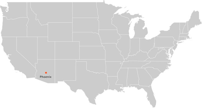 Phoenix City Location Pin on United States Map Silhouette